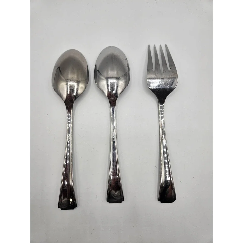 ONEIDA Satin Bristol Everdale Stainless Flatware Serving Spoons Serving Fork (3)